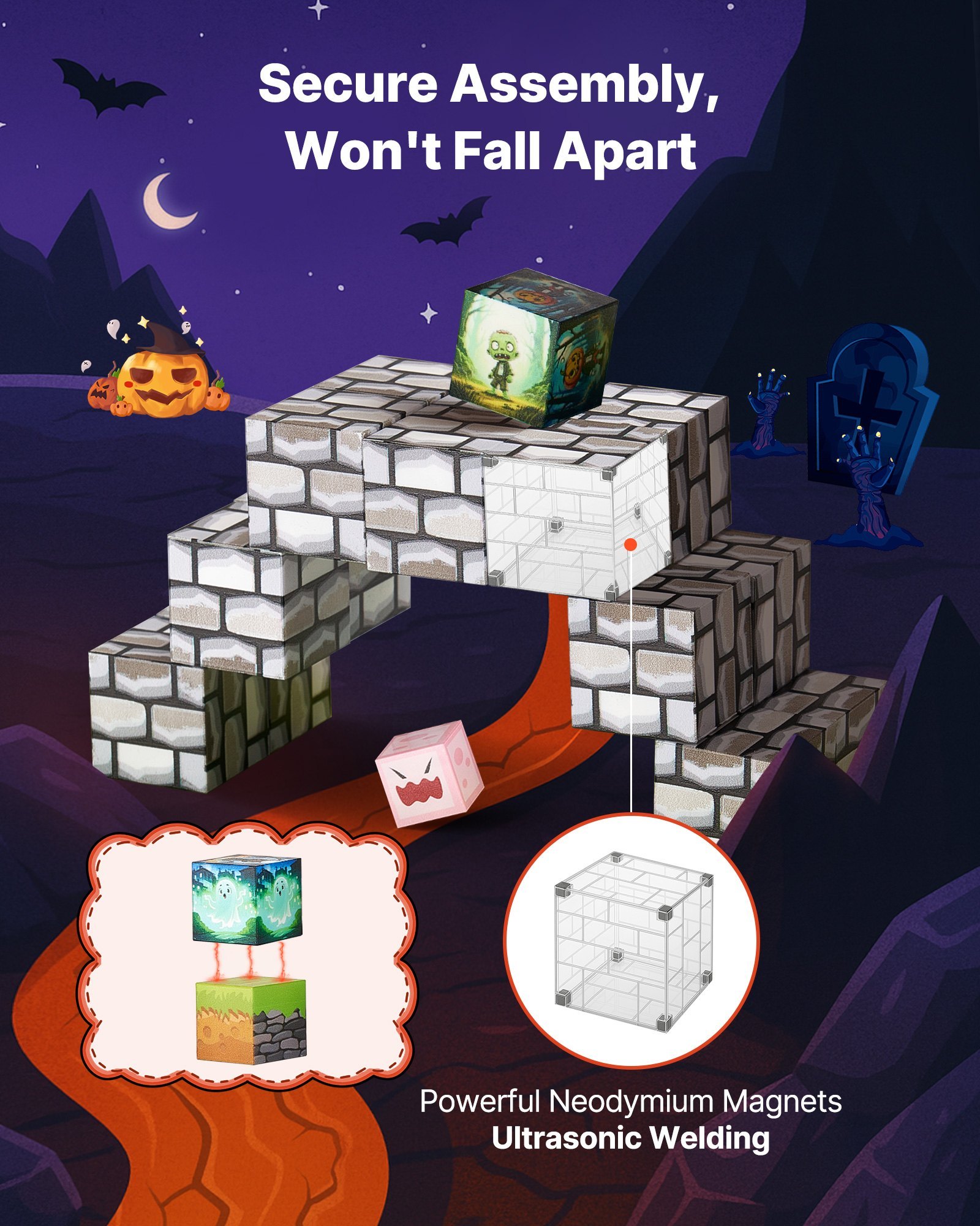 Magnetic Blocks 100 PCS Cemetery Zombies Set STEM Montessori Sensory Toys - Image 4